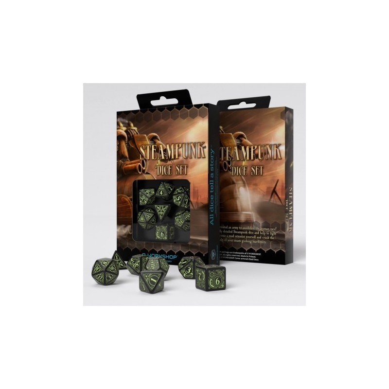 Set de Dés Steampunk - Noir & Phosphorescent (7)