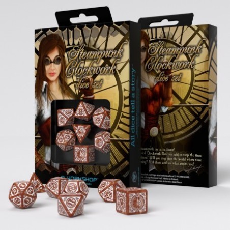 Set de Dés Engrenages Steampunk - Caramel & Blanc (7)