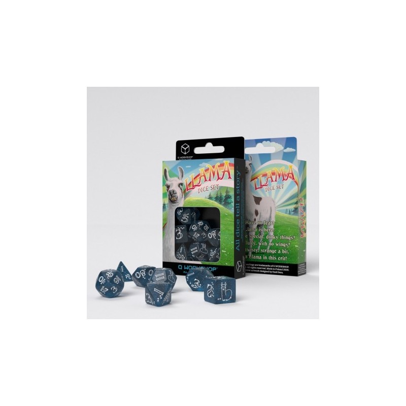 Set de Dés Lama Chatoyant - Pailleté Bleu Foncé & Blanc (7)