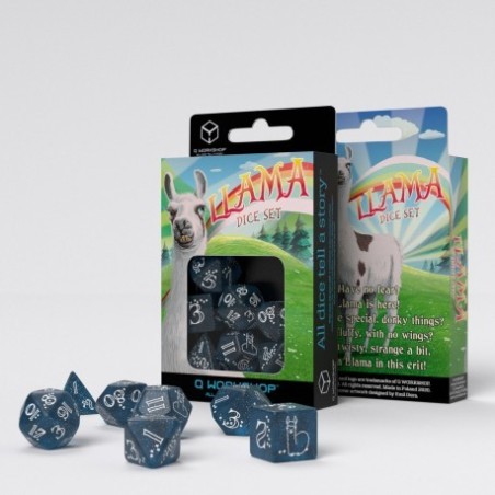 Set de Dés Lama Chatoyant - Pailleté Bleu Foncé & Blanc (7) Set de Dés Lama Chatoyant - Pailleté Bleu Foncé & Blanc (7)