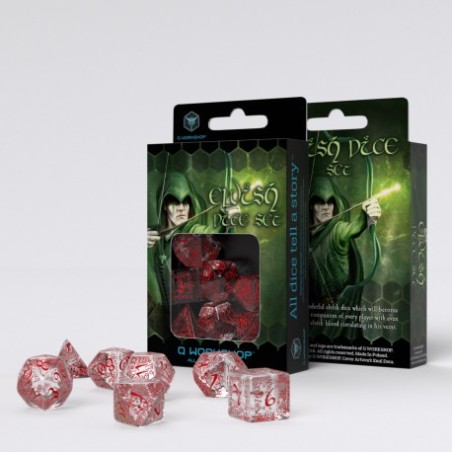 Set de Dés Elfique - Transparent & Rouge (7) Set de Dés Elfique - Transparent & Rouge (7)