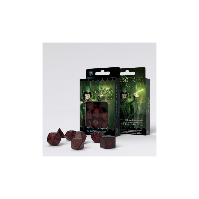 Set de Dés Elfique - Noir & Rouge (7)