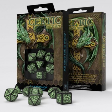 Set de Dés Celtique 3D Noir & Vert (7) Set de Dés Celtique 3D Noir & Vert (7)