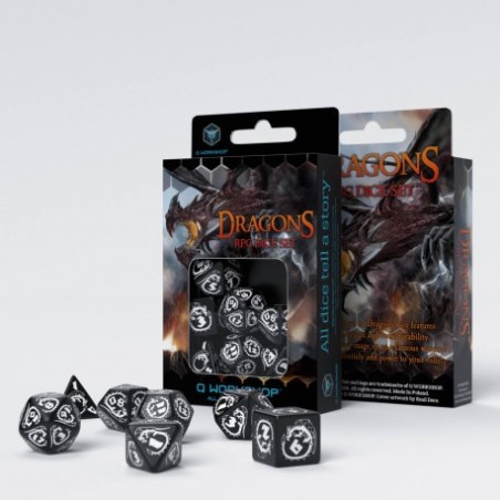 Set de Dés Dragons - Noir & Blanc (7) Set de Dés Dragons - Noir & Blanc (7)