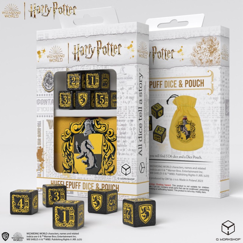 SET DE D6 + SAC À DÉS HARRY POTTER POUFSOUFFLE