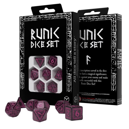 SRUN08_Set de Dés Runique - Noir Pailleté & Magenta