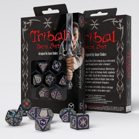 Set de Dés Tribal - Bleu-vert & beige STRB02